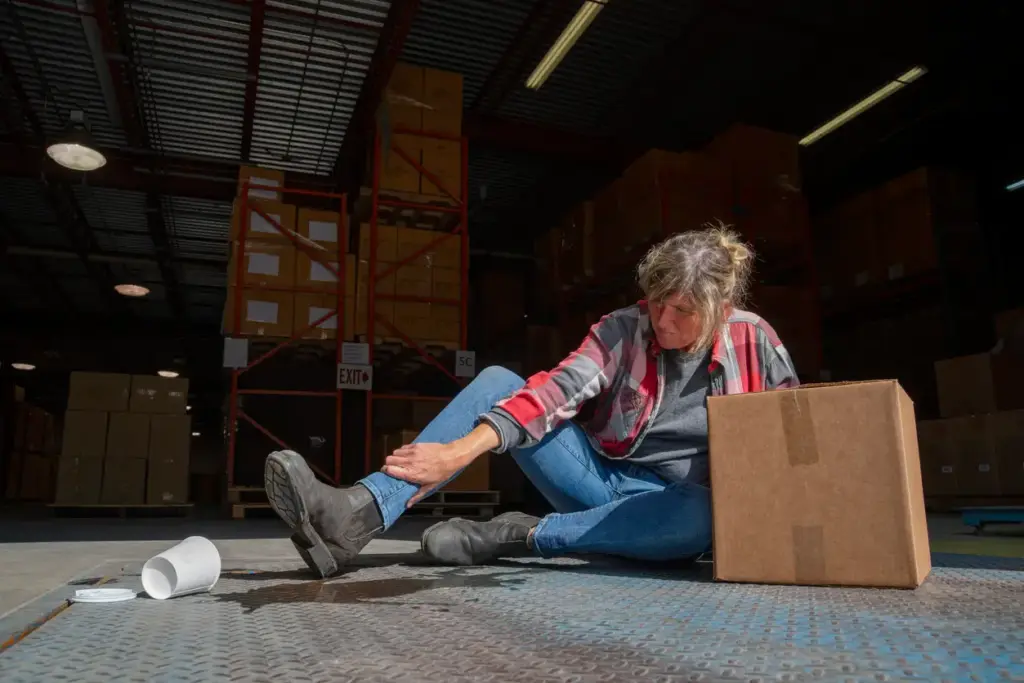 A warehouse worker who hurt her ankle after falling.