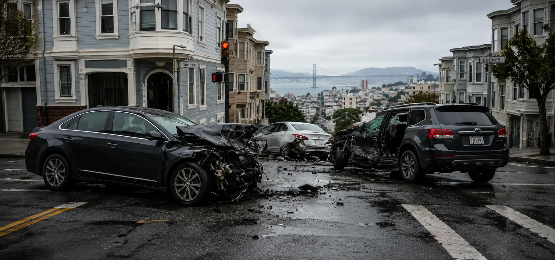 A severe car crash in San Francisco.