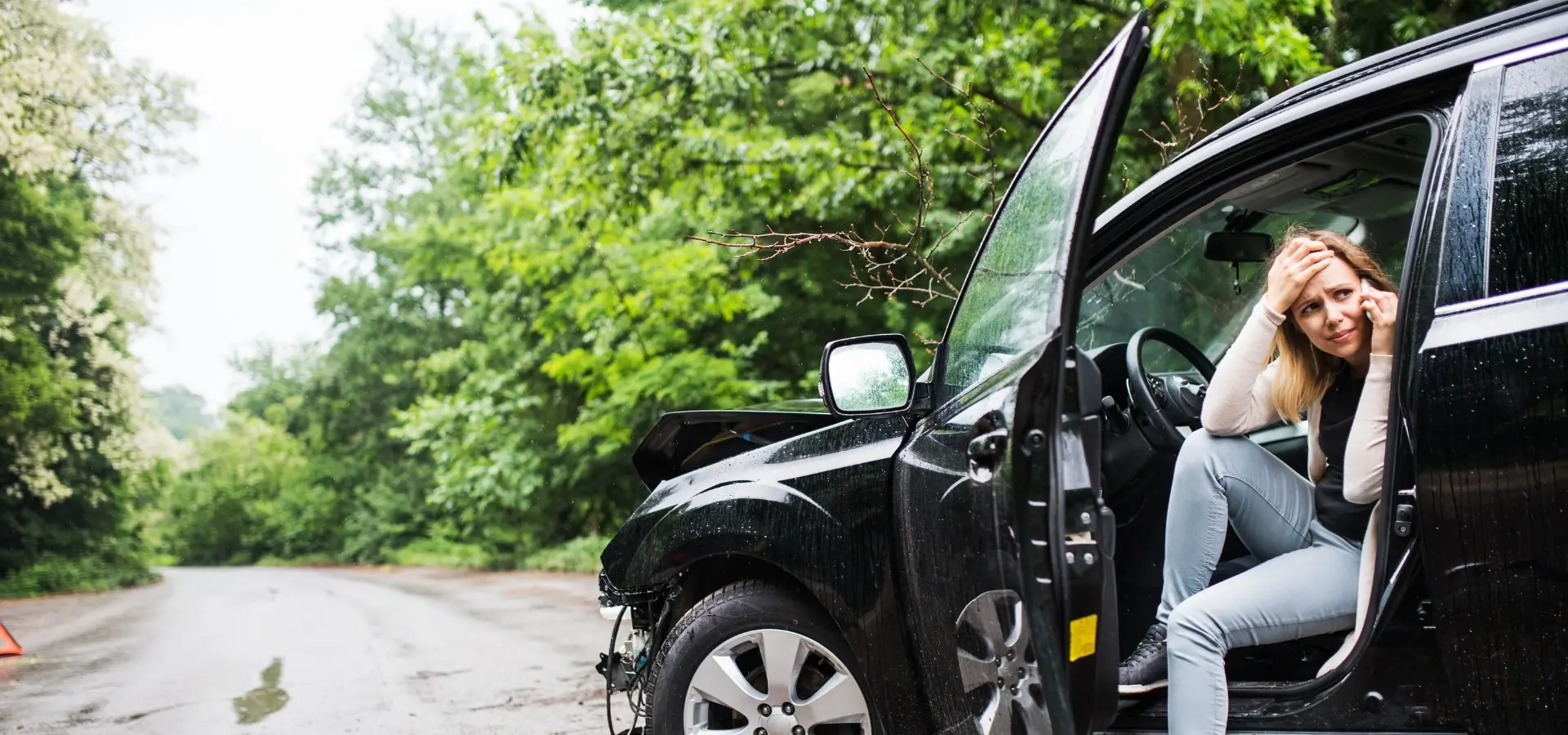 A woman on the phone a serious car crash.