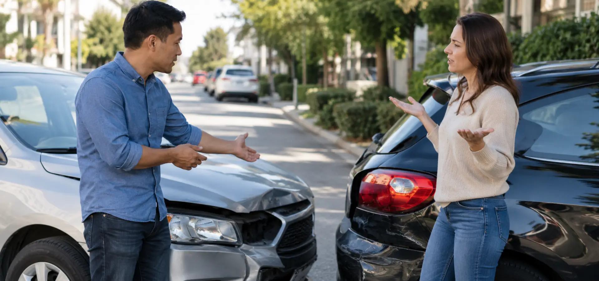 An argument between two drivers after an accident.