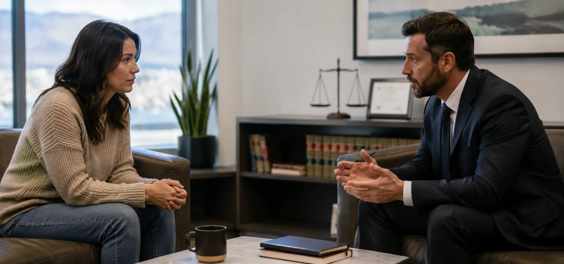 A woman talking to a lawyer about consent.