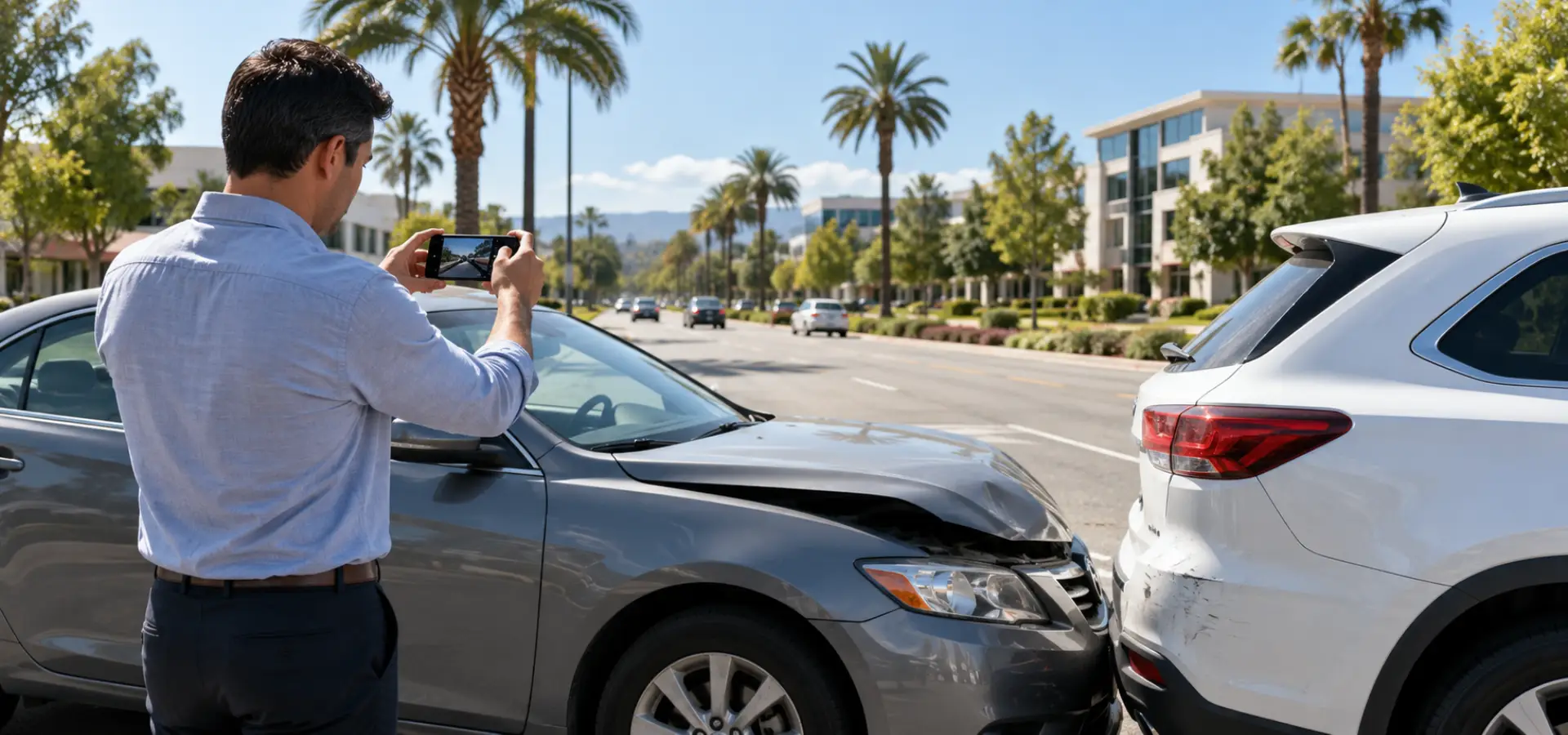 A driver taking a picture of a rear end accident in Irvine.