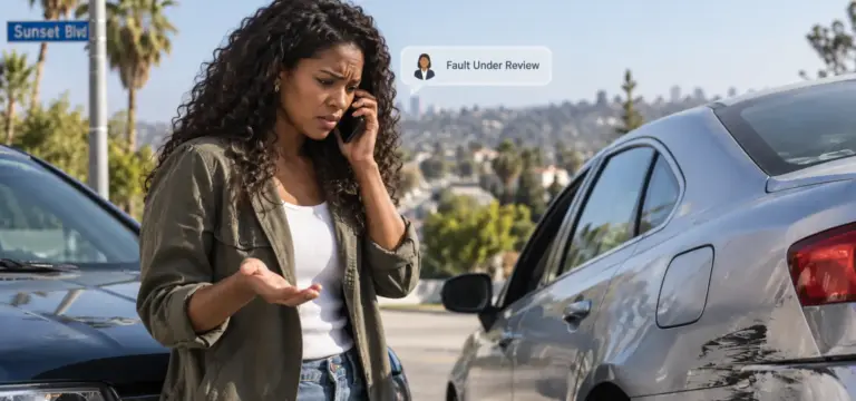 A woman on the phone with an insurance agent about her accident.