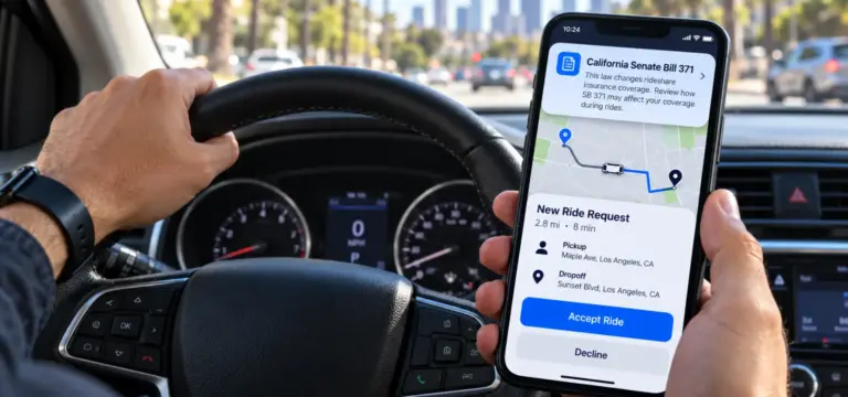 A rideshare driver getting a notification about SB 371.
