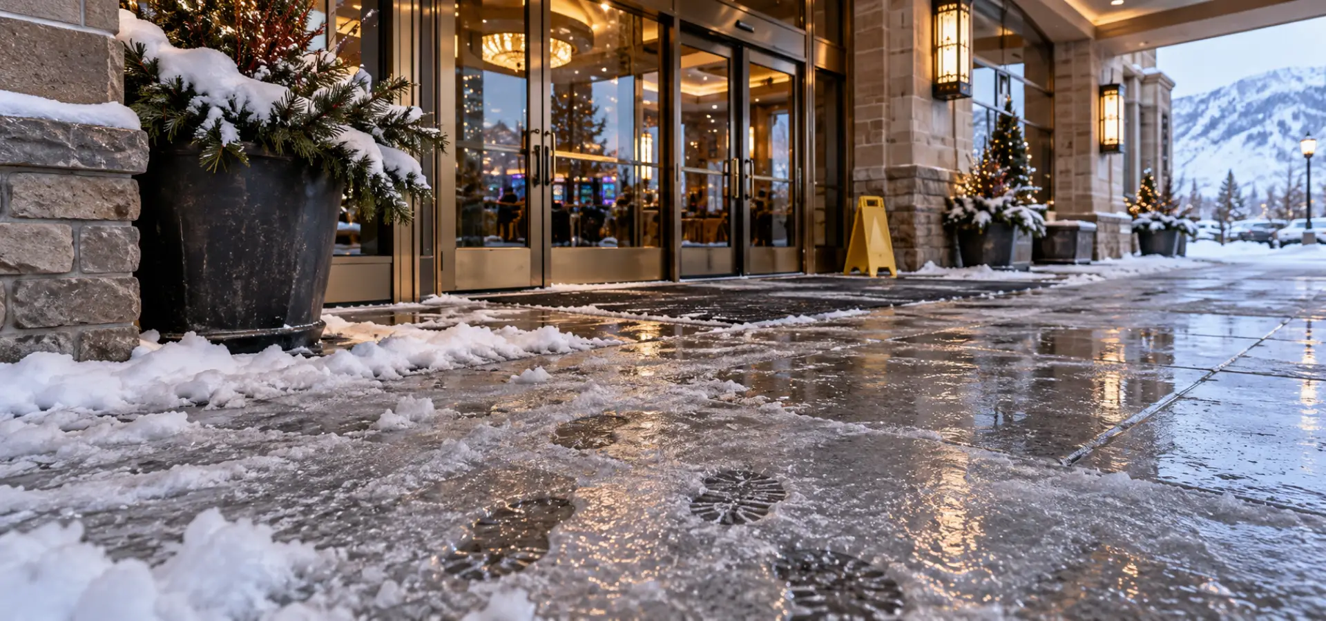A close up of an icy floor at a Carson City casino.