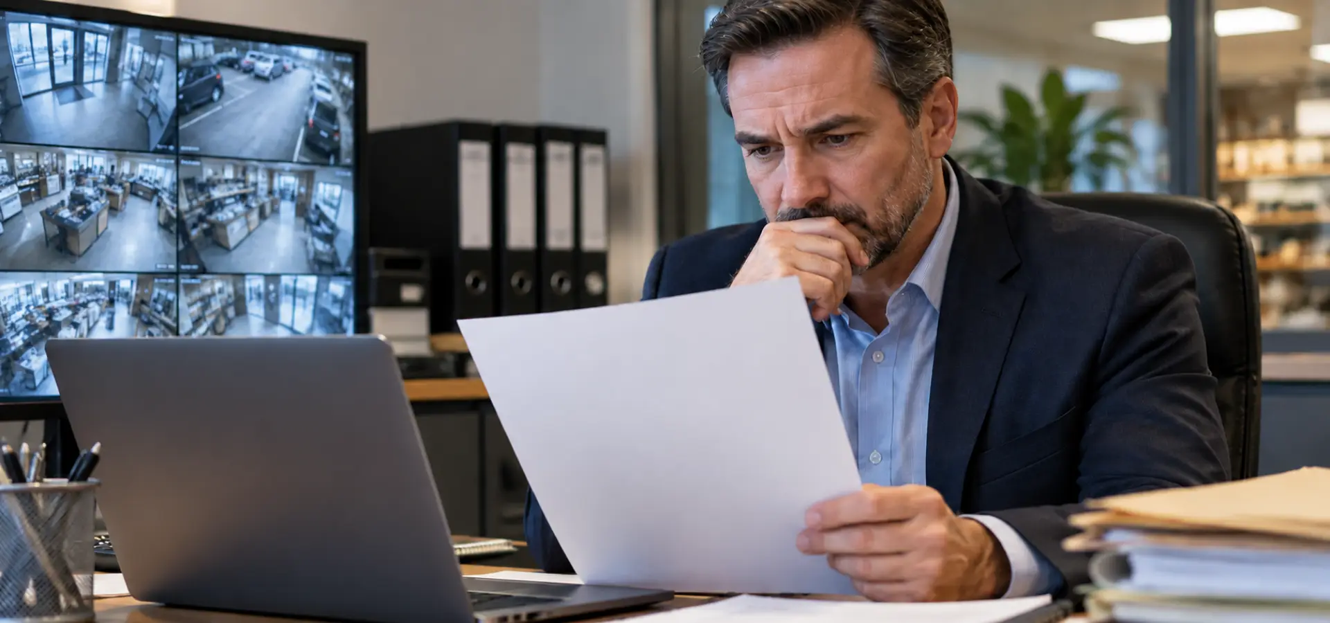 A man reviewing a preservation letter about footage at his business.