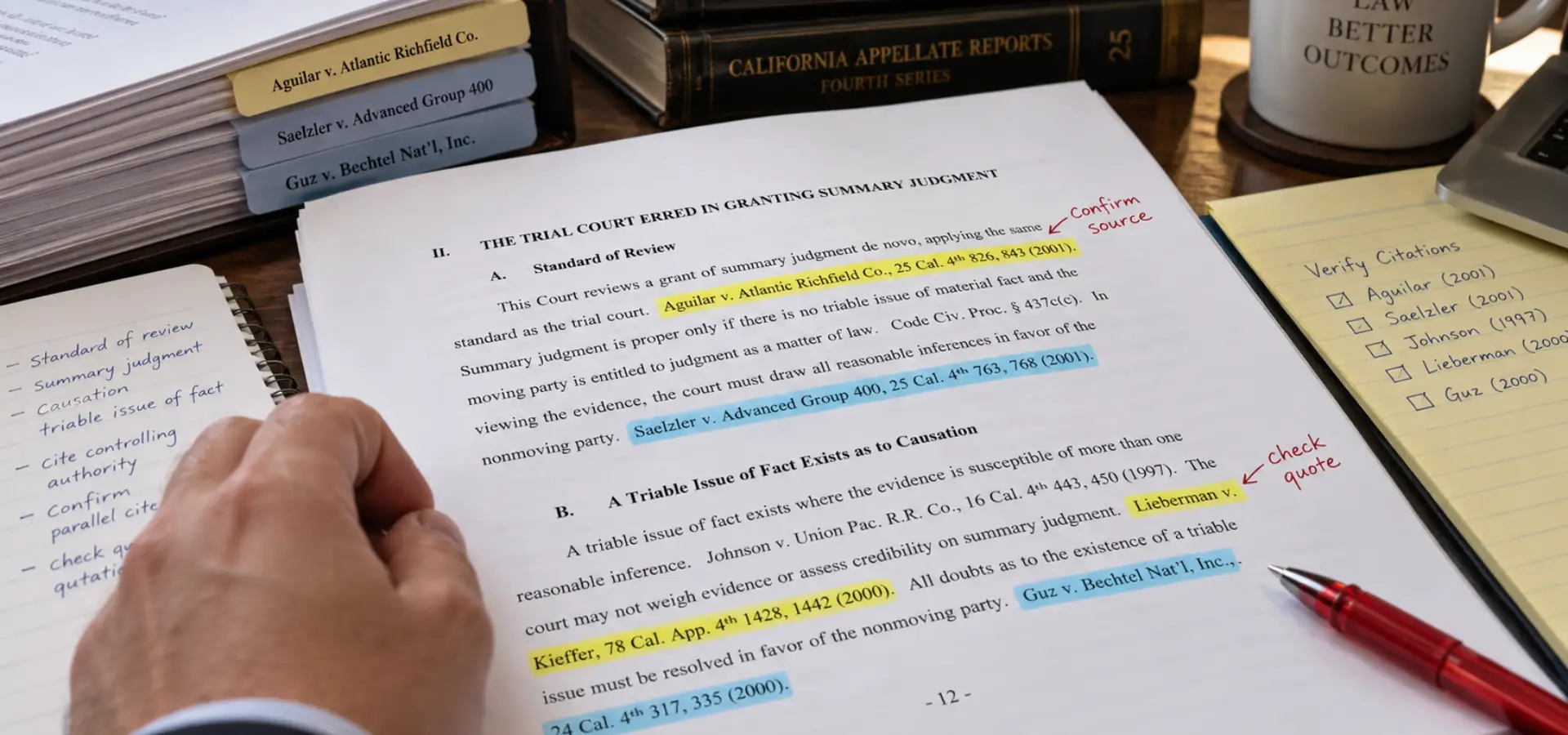 A lawyer checking his citations for a legal case.